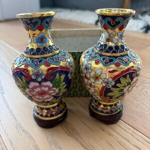 Vintage Authentic Asian Cloisonné Vases Set